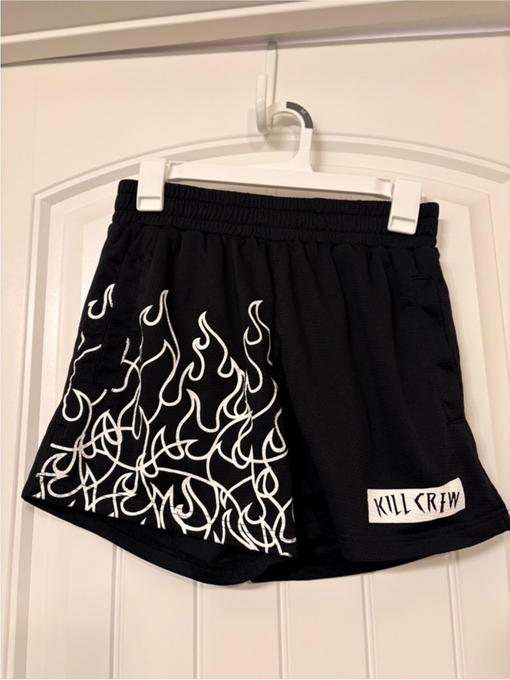 Kill Crew Black Athletic Shorts with White Flame Graphic